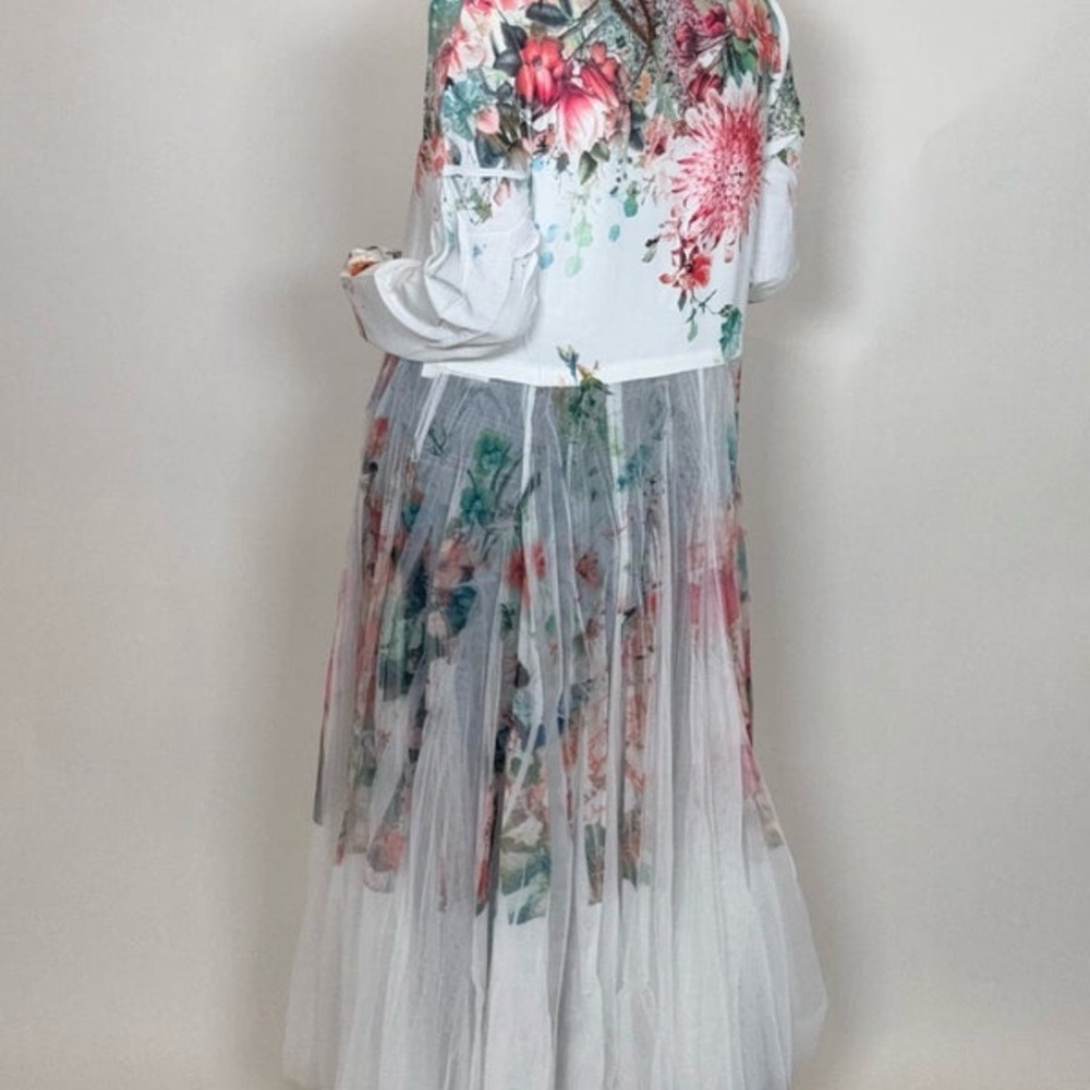 NEW Origami Floral White & Pastel blazer with Sheer Tule Skirt- Medium - Picture 7 of 8